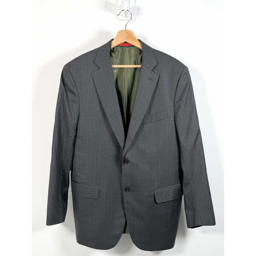 Isaia Napoli Delain Selection Blazer Men 42R Gray Pinstripes Wool 140s Suit Coat